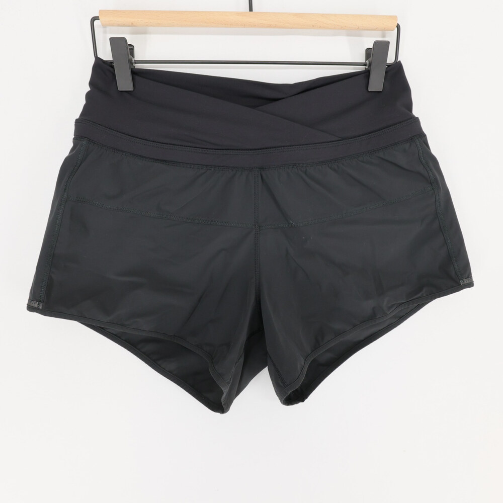 Lululemon Shorts Womens 4 Black Crossover Waist Lined Running Athletic Workout
